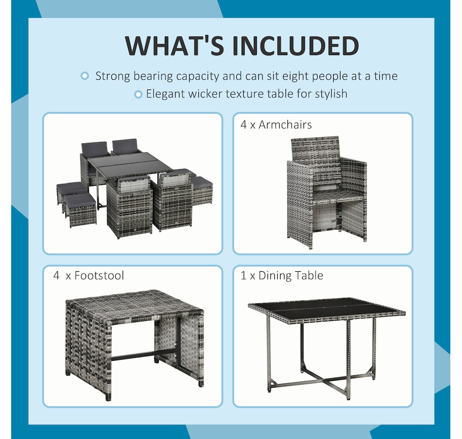 Image 969240_ALTMORE20.jpg, Product 969-240 / Price $539.99, Outsunny 9 Pieces Wicker Patio Dining Set from Outsunny on TSC.ca's Home & Garden department