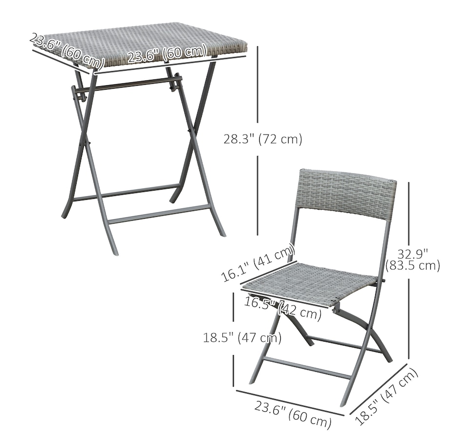 Image 969242_ALTMORE2.jpg, Product 969-242 / Price $139.99, Outsunny 3 Pcs Rattan Bistro Set, Folding Patio Furniture Set, Grey from Outsunny on TSC.ca's Home & Garden department