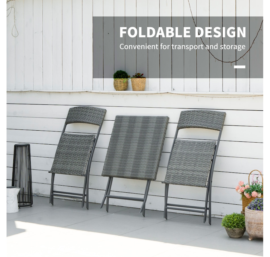 Image 969242_ALTMORE4.jpg, Product 969-242 / Price $139.99, Outsunny 3 Pcs Rattan Bistro Set, Folding Patio Furniture Set, Grey from Outsunny on TSC.ca's Home & Garden department