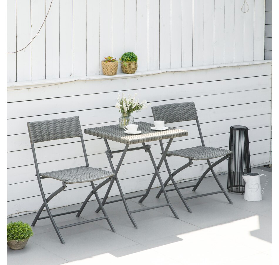 Image 969242_ALTMORE6.jpg, Product 969-242 / Price $139.99, Outsunny 3 Pcs Rattan Bistro Set, Folding Patio Furniture Set, Grey from Outsunny on TSC.ca's Home & Garden department