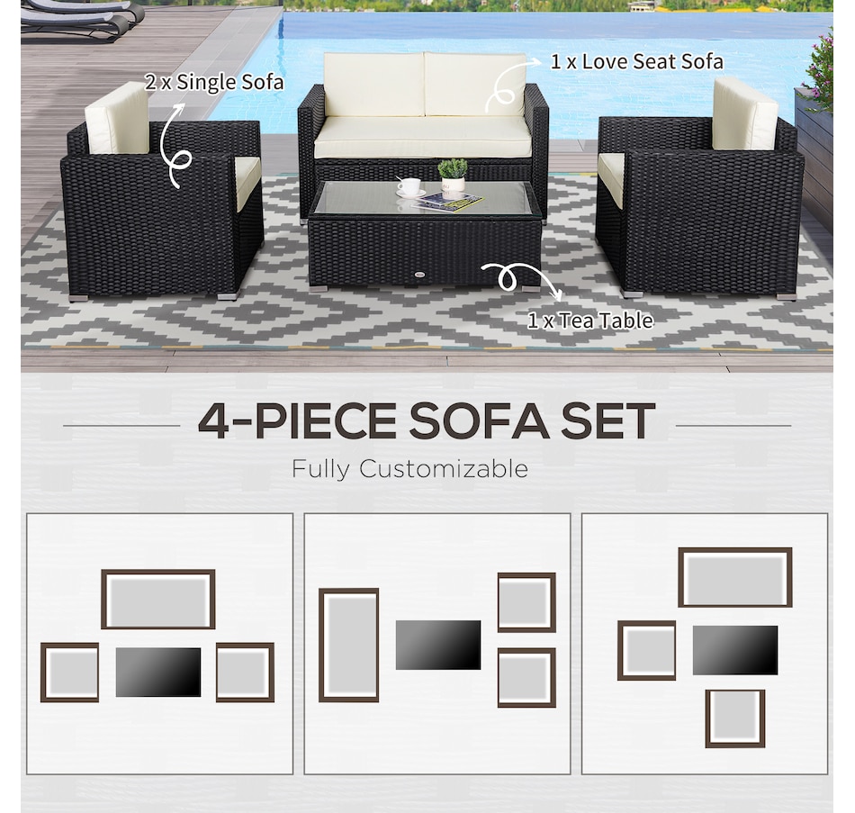Image 969244_ALTMORE12.jpg, Product 969-244 / Price $479.99 - $519.99, Outsunny 4 Pieces Rattan Patio Furniture Set with Cushions for Porch Garden from Outsunny on TSC.ca's Home & Garden department