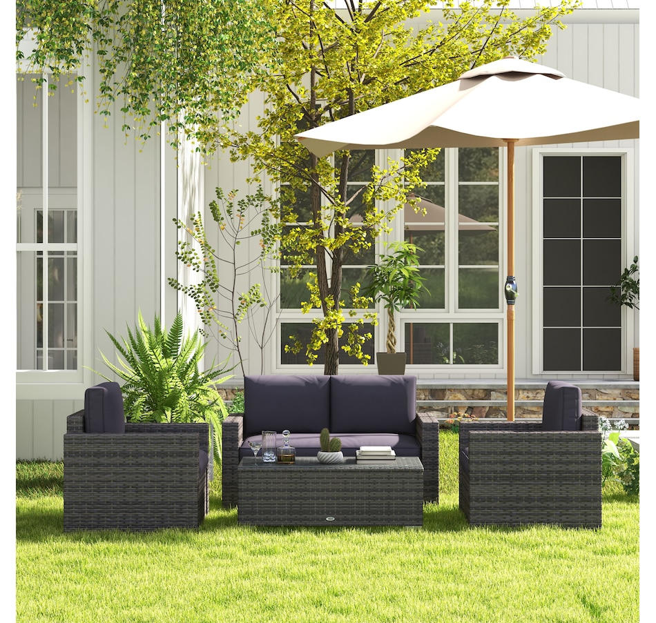 Image 969244_ALTMORE17.jpg, Product 969-244 / Price $479.99 - $519.99, Outsunny 4 Pieces Rattan Patio Furniture Set with Cushions for Porch Garden from Outsunny on TSC.ca's Home & Garden department