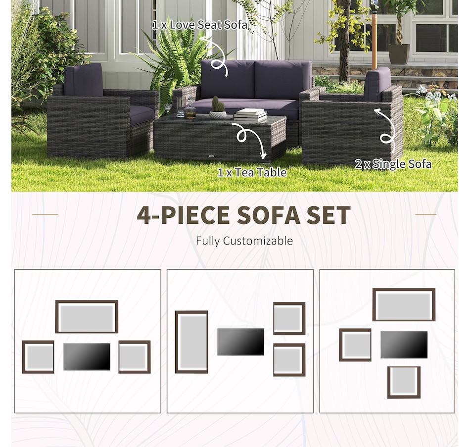 Image 969244_ALTMORE19.jpg, Product 969-244 / Price $479.99 - $519.99, Outsunny 4 Pieces Rattan Patio Furniture Set with Cushions for Porch Garden from Outsunny on TSC.ca's Home & Garden department