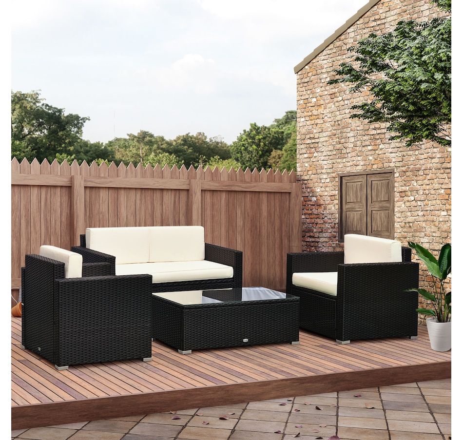 Image 969244_ALTMORE9.jpg, Product 969-244 / Price $479.99 - $519.99, Outsunny 4 Pieces Rattan Patio Furniture Set with Cushions for Porch Garden from Outsunny on TSC.ca's Home & Garden department