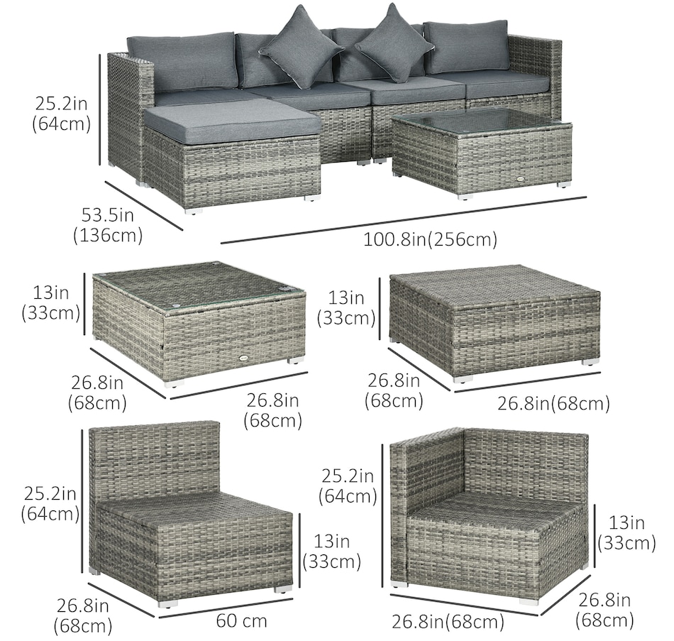Image 969250_ALTMORE2.jpg, Product 969-250 / Price $689.99, Outsunny Patio Wicker Sofa Furniture Set with Cushions Mixed 6 Pieces grey from Outsunny on TSC.ca's Home & Garden department