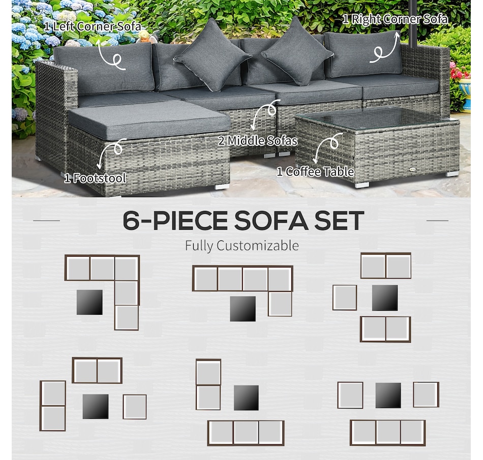 Image 969250_ALTMORE29.jpg, Product 969-250 / Price $689.99, Outsunny Patio Wicker Sofa Furniture Set with Cushions Mixed 6 Pieces grey from Outsunny on TSC.ca's Home & Garden department