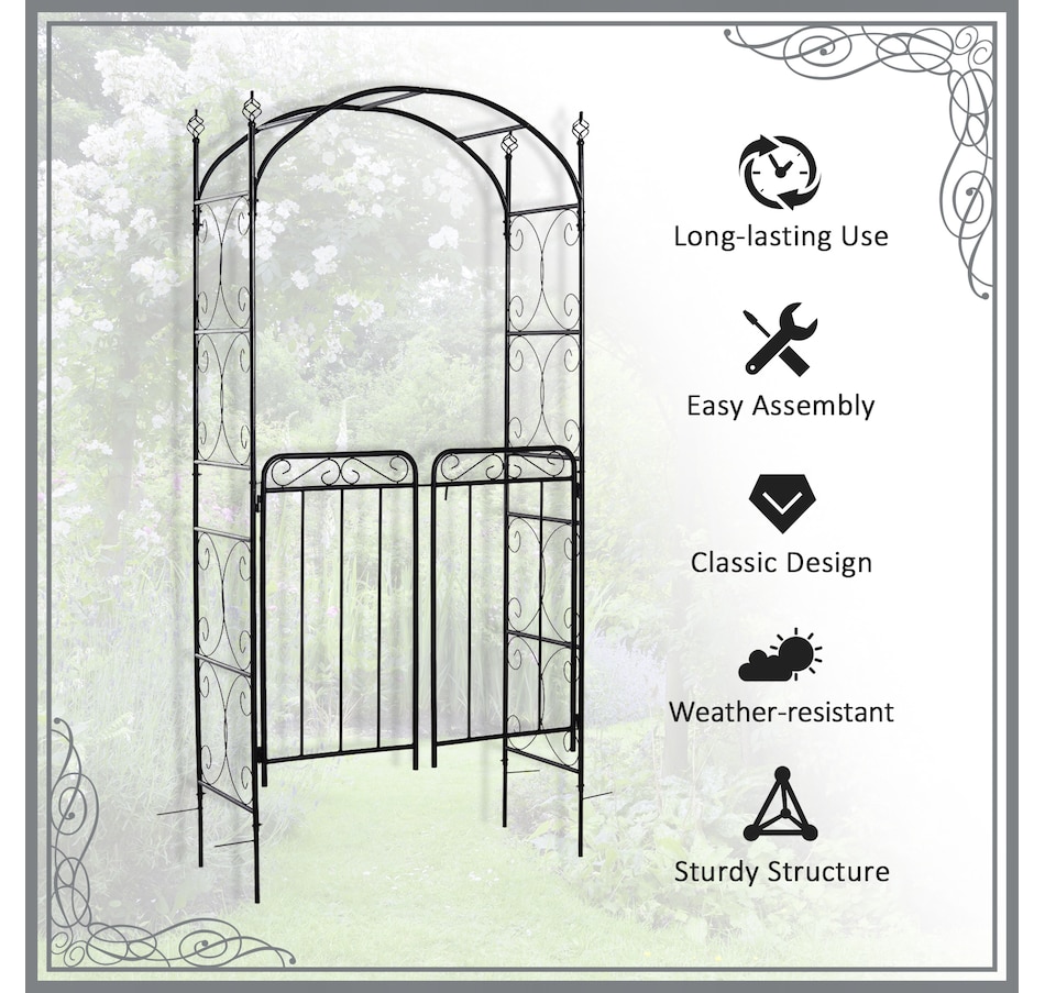 Image 969271_ALTMORE10.jpg, Product 969-271 / Price $104.99, Outsunny Metal Garden Arbor Arch with Scrollwork Doors from Outsunny on TSC.ca's Home & Garden department