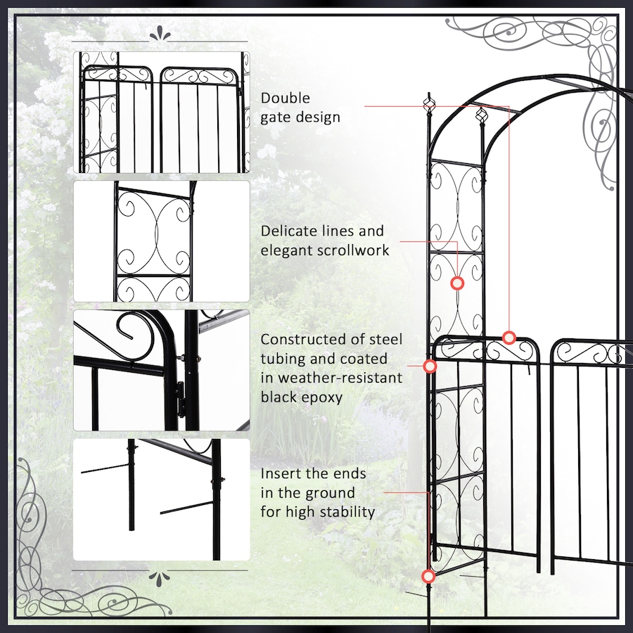 Image 969271_ALTMORE12.jpg, Product 969-271 / Price $126.99, Outsunny Metal Garden Arbor Arch with Scrollwork Doors from Outsunny on TSC.ca's Home & Garden department