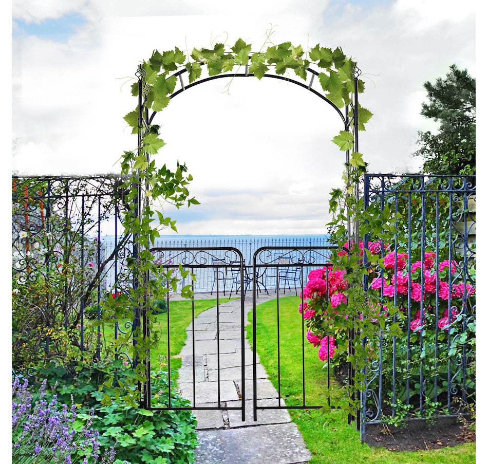 Image 969271_ALTMORE9.jpg, Product 969-271 / Price $104.99, Outsunny Metal Garden Arbor Arch with Scrollwork Doors from Outsunny on TSC.ca's Home & Garden department