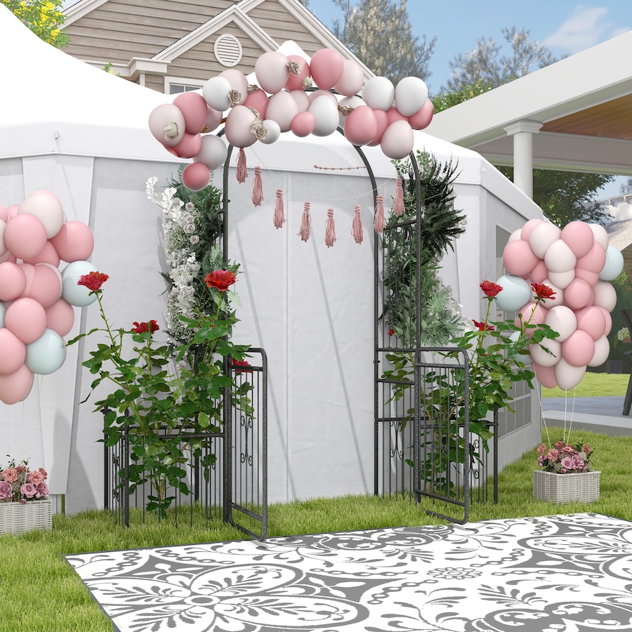 Image 969299_ALTMORE8.jpg, Product 969-299 / Price $157.99, Outsunny Metal Garden Arbor Arch with Double Doors, Black from Outsunny on TSC.ca's Home & Garden department
