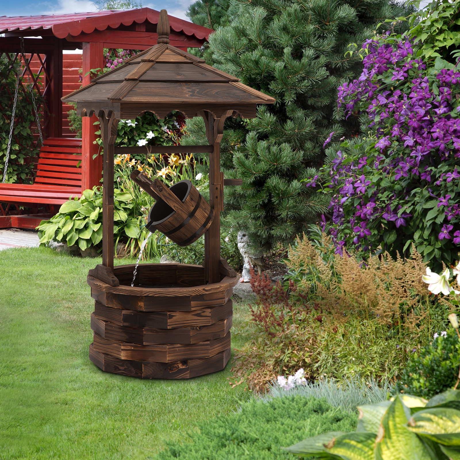 Outsunny Outdoor Wooden Wishing Well Fountain - TSC.ca