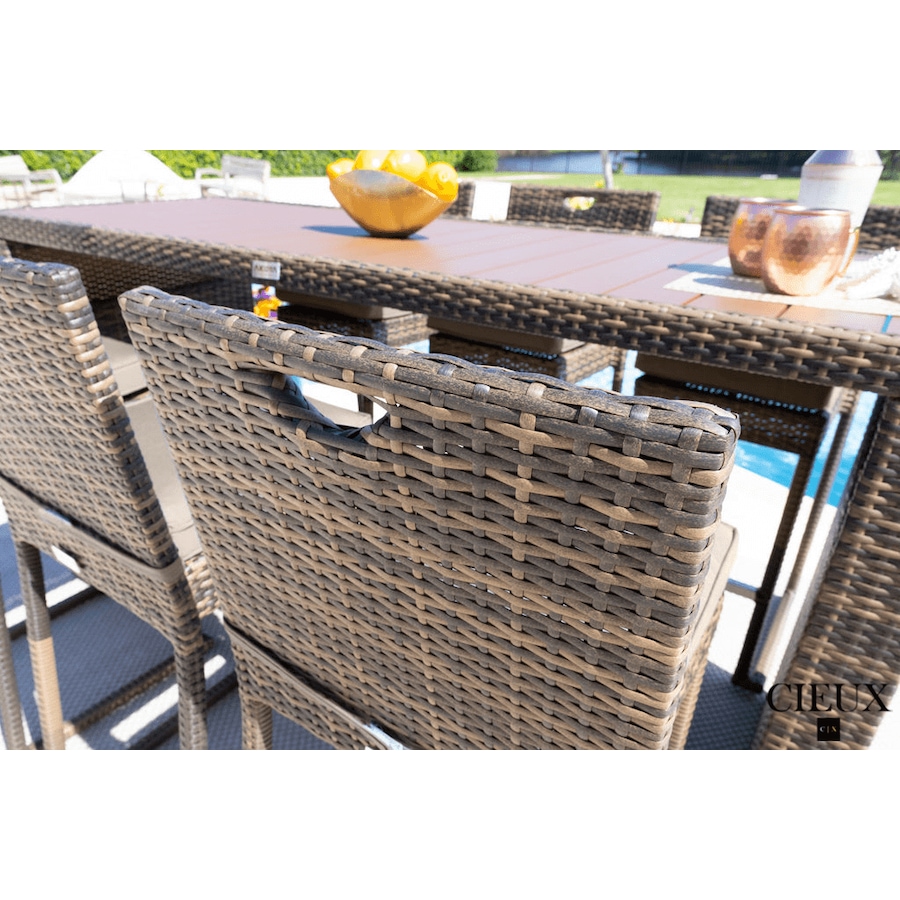 Image 969326_ALTMORE4.png, Product 969-326 / Price $1,679.99, CIEUX Valence Outdoor Patio Wicker Bar Table and 6 Chairs Set in Brown with Sunbrella Canvas Taupe Cushions from CIEUX on TSC.ca's Home & Garden department