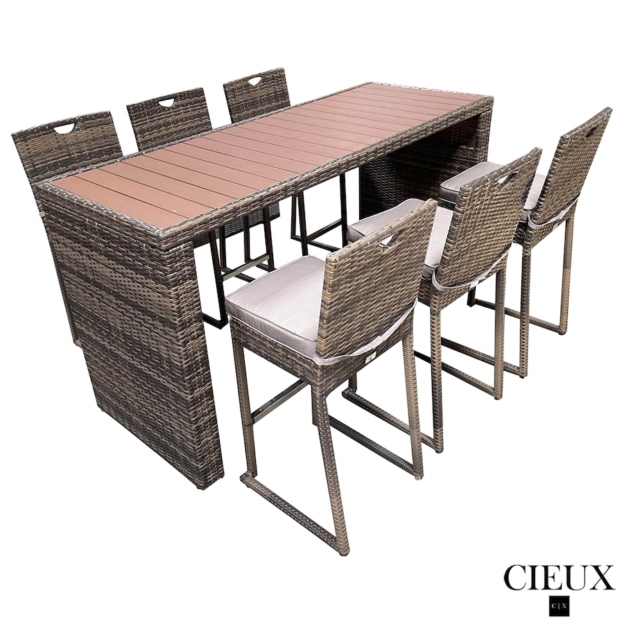 Image 969326_ALTMORE5.jpg, Product 969-326 / Price $1,679.99, CIEUX Valence Outdoor Patio Wicker Bar Table and 6 Chairs Set in Brown with Sunbrella Canvas Taupe Cushions from CIEUX on TSC.ca's Home & Garden department
