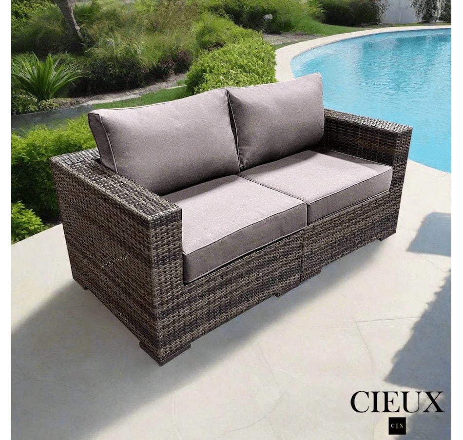 Image 969336.jpg, Product 969-336 / Price $1,399.99, CIEUX Valence Outdoor Patio Wicker Loveseat in Brown with Sunbrella Canvas Taupe Cushions from CIEUX on TSC.ca's Home & Garden department