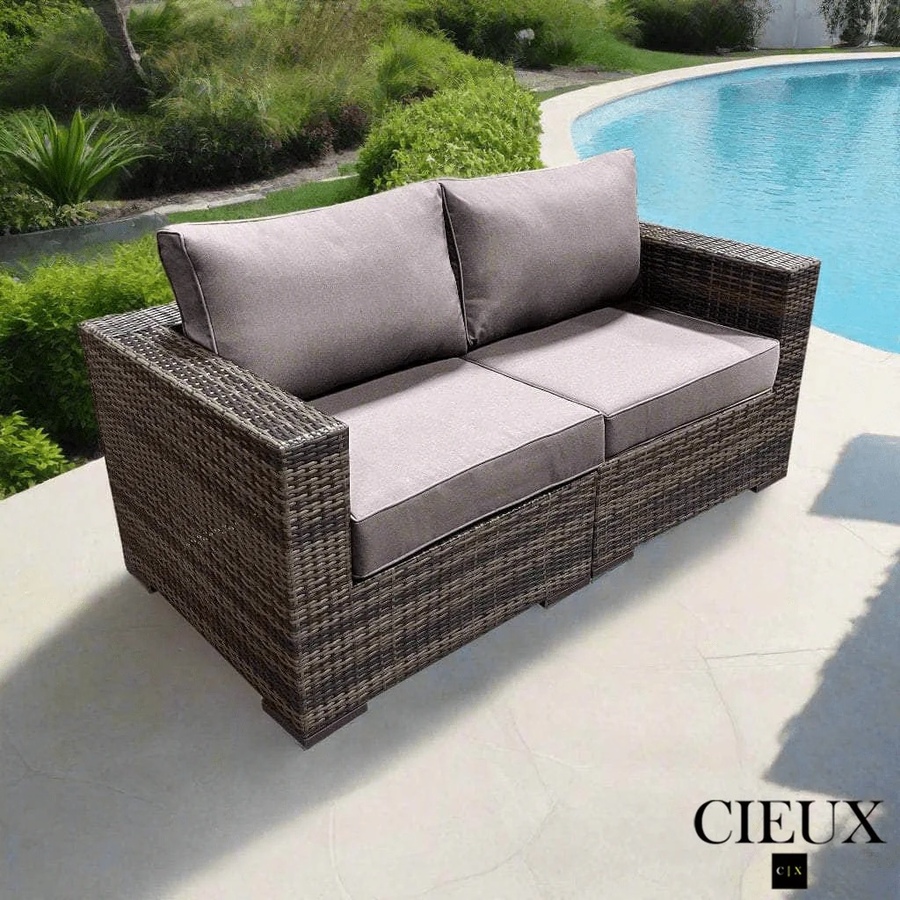 Image 969336.jpg, Product 969-336 / Price $1,459.99, CIEUX Valence Outdoor Patio Wicker Loveseat in Brown with Sunbrella Canvas Taupe Cushions from CIEUX on TSC.ca's Home & Garden department