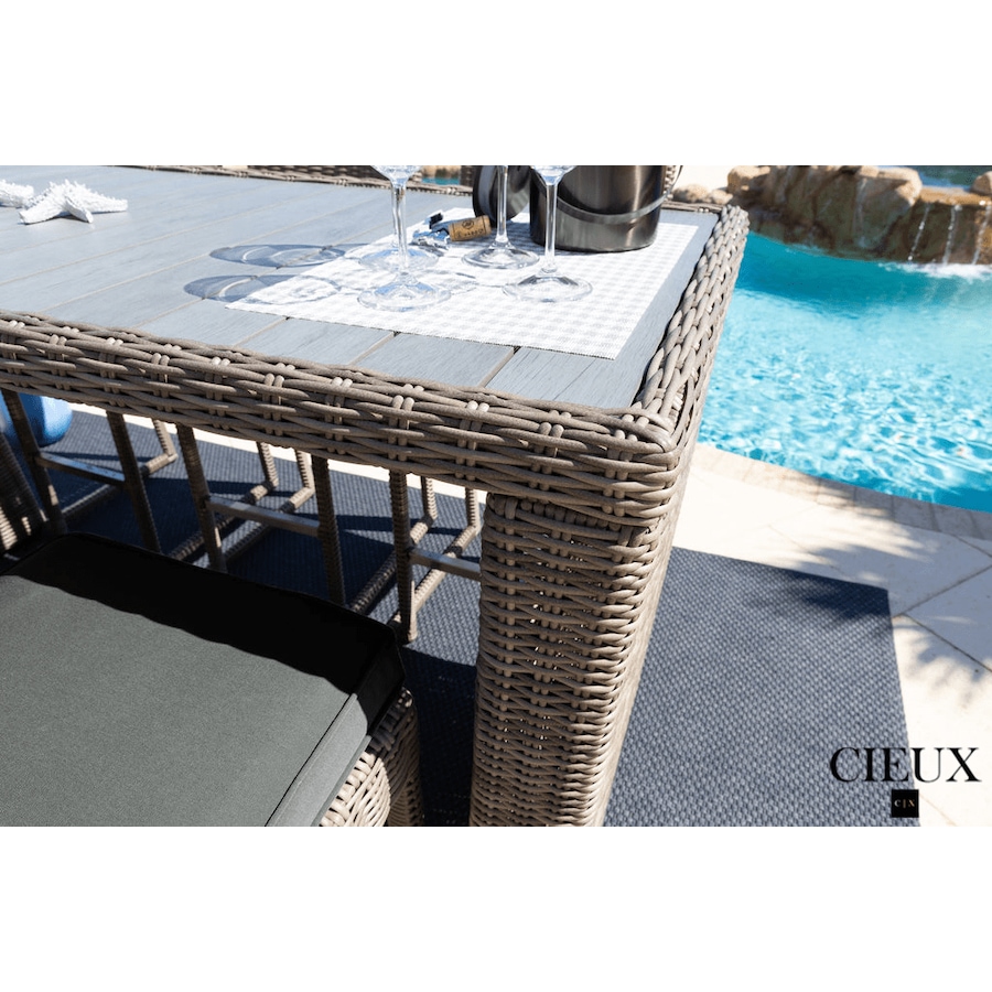 Image 969347_ALTMORE2.png, Product 969-347 / Price $1,679.99, CIEUX Riviera Outdoor Patio Wicker Bar Table and 6 Chairs Set in Grey with Sunbrella Canvas Charcoal Cushions from CIEUX on TSC.ca's Home & Garden department