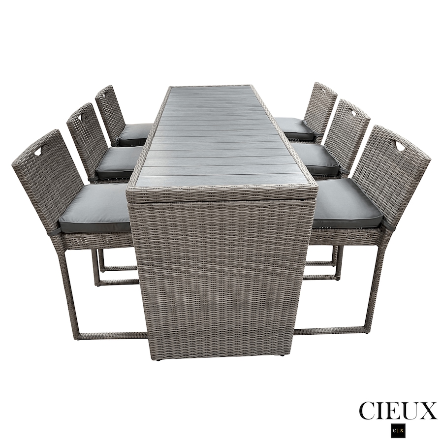Image 969347_ALTMORE5.png, Product 969-347 / Price $1,679.99, CIEUX Riviera Outdoor Patio Wicker Bar Table and 6 Chairs Set in Grey with Sunbrella Canvas Charcoal Cushions from CIEUX on TSC.ca's Home & Garden department