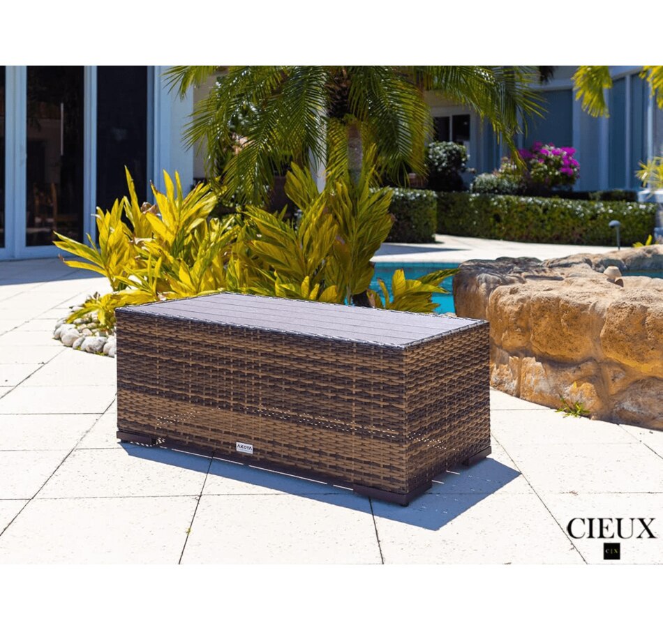 Image 969351_ALTMORE4.png, Product 969-351 / Price $4,669.99, CIEUX Valence Outdoor Patio Wicker Large Corner Sectional Sofa, Club Chair and Coffee Table Set in Brown with Sunbrella Canvas Taupe Cushions from CIEUX on TSC.ca's Home & Garden department