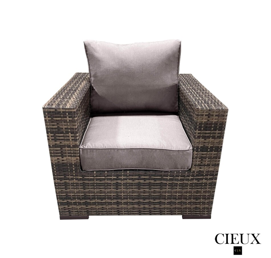 Image 969351_ALTMORE6.jpg, Product 969-351 / Price $4,669.99, CIEUX Valence Outdoor Patio Wicker Large Corner Sectional Sofa, Club Chair and Coffee Table Set in Brown with Sunbrella Canvas Taupe Cushions from CIEUX on TSC.ca's Home & Garden department