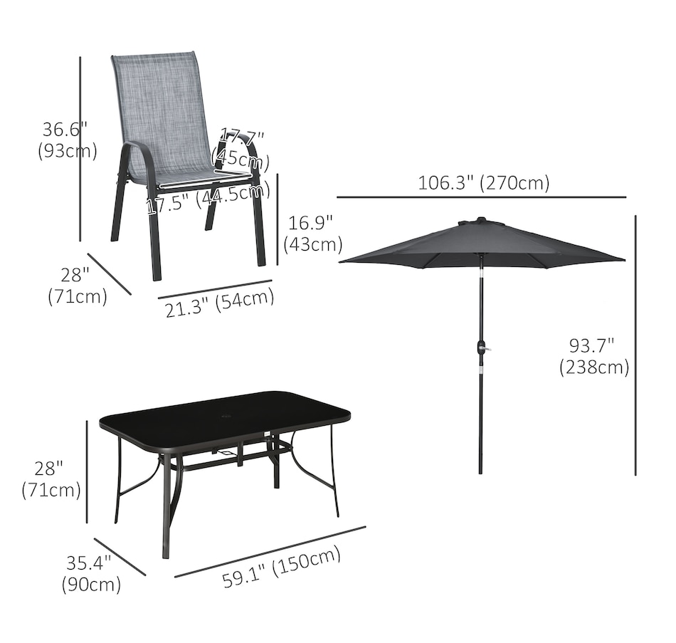 Image 969392_ALTMORE2.jpg, Product 969-392 / Price $489.99, Outsunny 8 Pieces Patio Dining Set with Umbrella, 6 Chairs and Table, Grey from Outsunny on TSC.ca's Home & Garden department