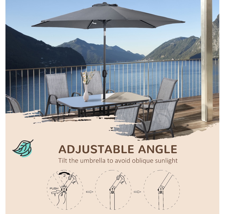 Image 969392_ALTMORE4.jpg, Product 969-392 / Price $489.99, Outsunny 8 Pieces Patio Dining Set with Umbrella, 6 Chairs and Table, Grey from Outsunny on TSC.ca's Home & Garden department