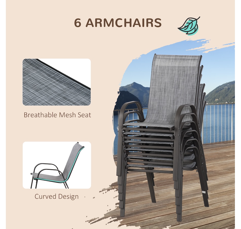 Image 969392_ALTMORE5.jpg, Product 969-392 / Price $489.99, Outsunny 8 Pieces Patio Dining Set with Umbrella, 6 Chairs and Table, Grey from Outsunny on TSC.ca's Home & Garden department