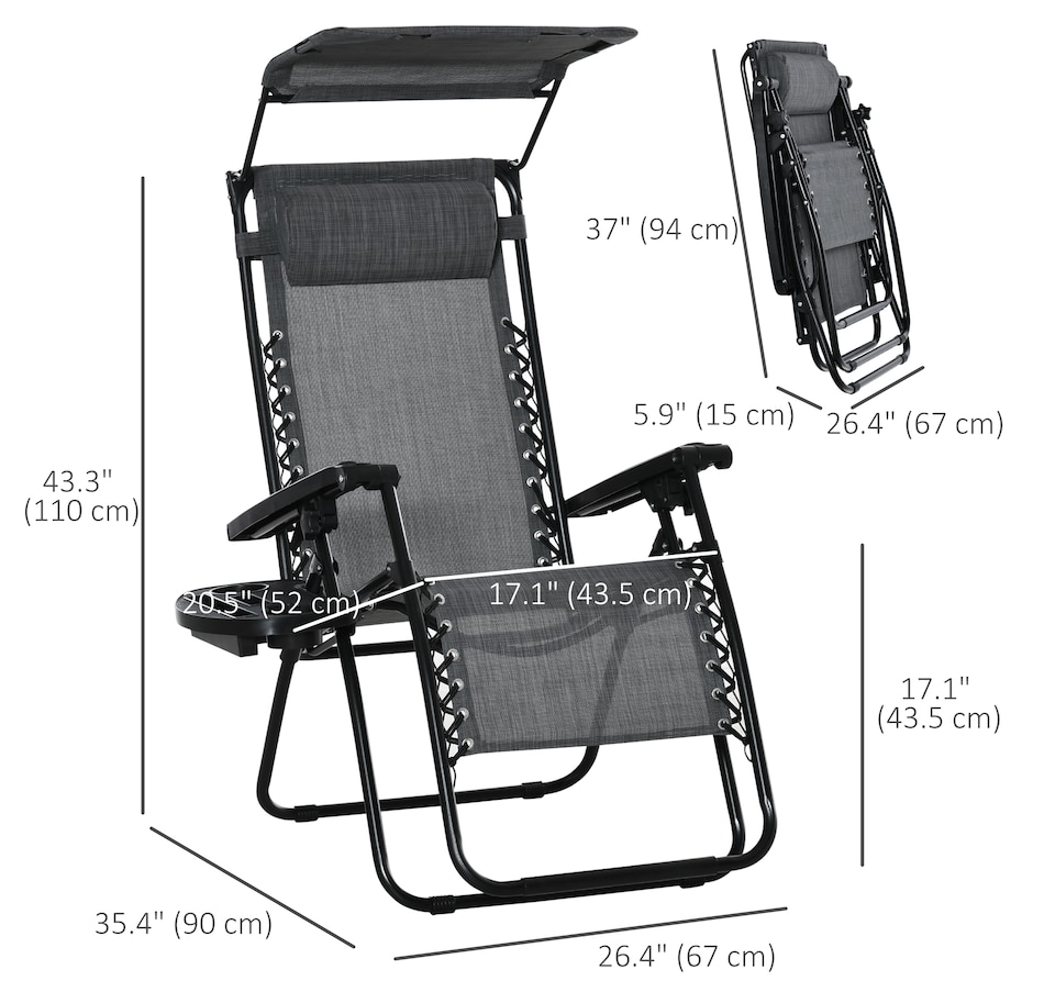 Image 969405_ALTMORE2.jpg, Product 969-405 / Price $94.99, Outsunny Foldable Lounge Chair with Canopy Shade, Side Tray, Cup Holder from Outsunny on TSC.ca's Home & Garden department