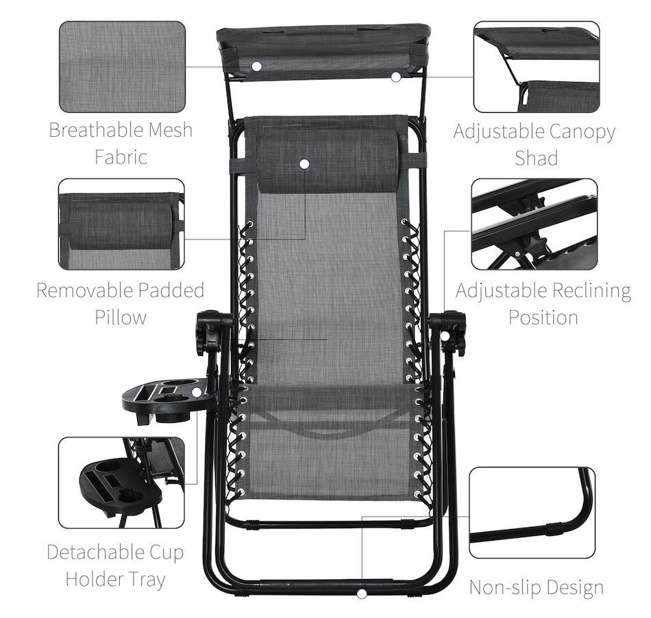 Image 969405_ALTMORE4.jpg, Product 969-405 / Price $94.99, Outsunny Foldable Lounge Chair with Canopy Shade, Side Tray, Cup Holder from Outsunny on TSC.ca's Home & Garden department