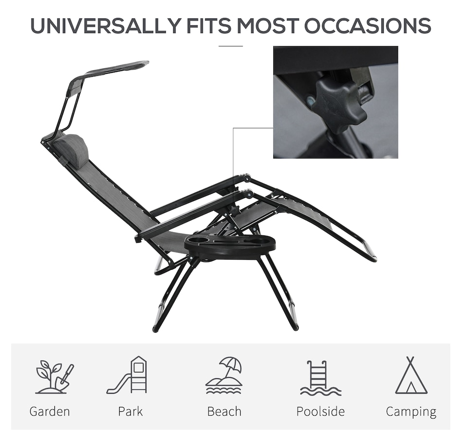 Image 969405_ALTMORE6.jpg, Product 969-405 / Price $94.99, Outsunny Foldable Lounge Chair with Canopy Shade, Side Tray, Cup Holder from Outsunny on TSC.ca's Home & Garden department
