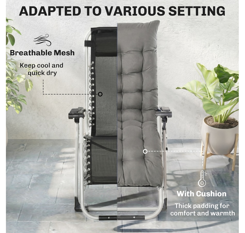 Image 969448_ALTMORE35.jpg, Product 969-448 / Price $89.99 - $97.99, Outsunny Reclining Zero Gravity Chair Folding Sun Lounger Cushion Headrest from Outsunny on TSC.ca's Home & Garden department