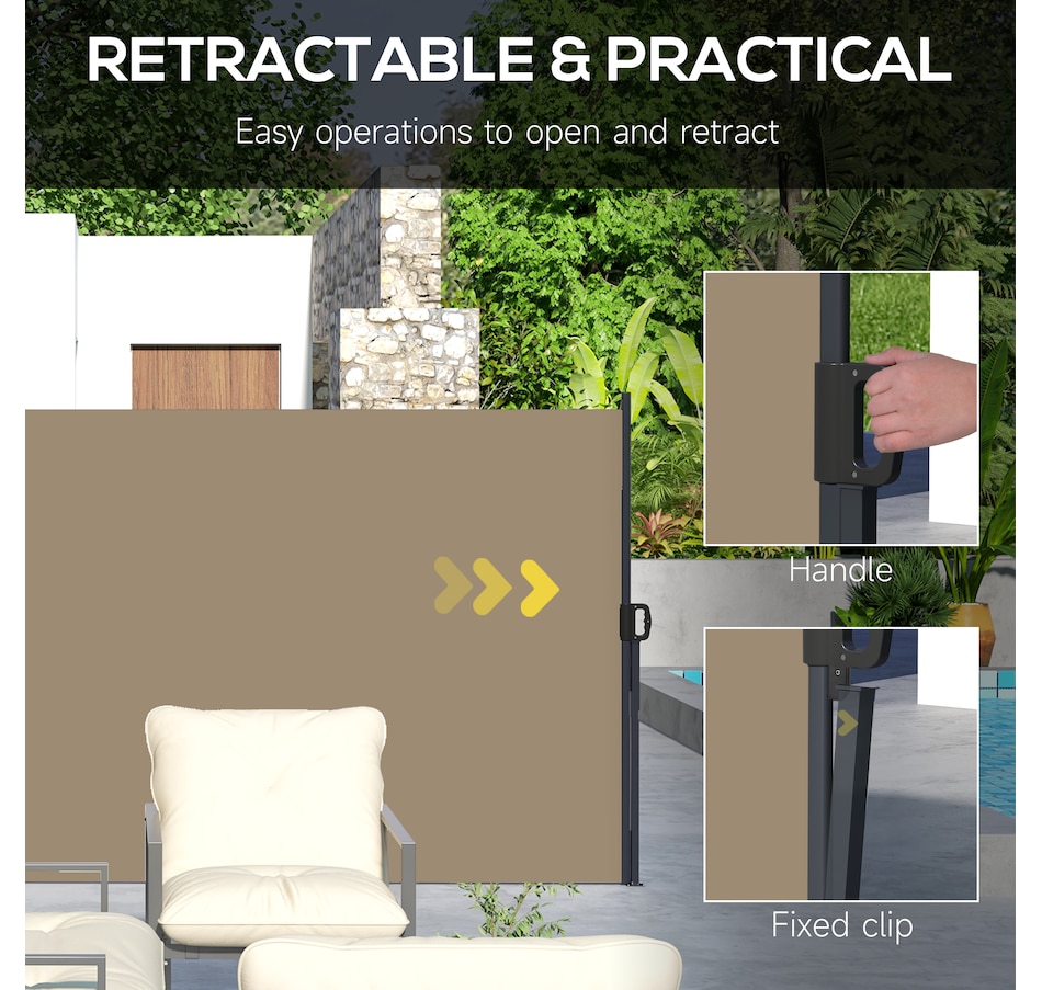 Image 976192_ALTMORE4.jpg, Product 976-192 / Price $129.99, Outsunny 13' x 6' Retractable Side Awning, Garden Privacy Screen, Khaki from Outsunny on TSC.ca's Home & Garden department