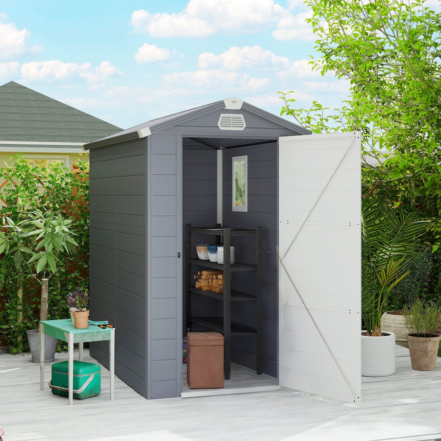 Image 976216_ALTMORE1.jpg, Product 976-216 / Price $449.99, Outsunny 4.5' x 6' Plastic Garden Storage Shed with Air Vents, Dark Grey from Outsunny on TSC.ca's Home & Garden department