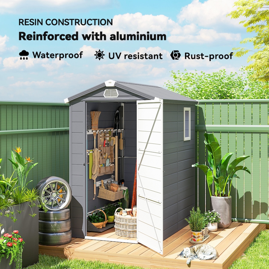 Image 976216_ALTMORE4.jpg, Product 976-216 / Price $449.99, Outsunny 4.5' x 6' Plastic Garden Storage Shed with Air Vents, Dark Grey from Outsunny on TSC.ca's Home & Garden department