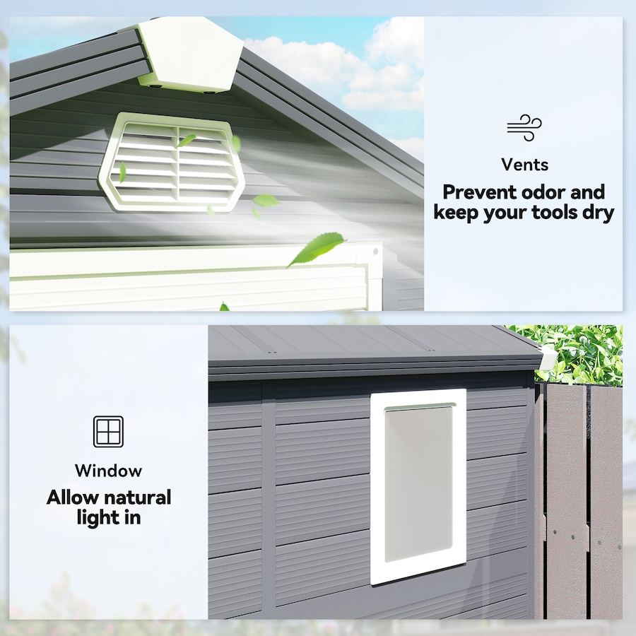 Image 976216_ALTMORE5.jpg, Product 976-216 / Price $449.99, Outsunny 4.5' x 6' Plastic Garden Storage Shed with Air Vents, Dark Grey from Outsunny on TSC.ca's Home & Garden department