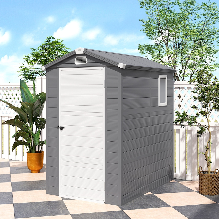 Image 976216_ALTMORE7.jpg, Product 976-216 / Price $449.99, Outsunny 4.5' x 6' Plastic Garden Storage Shed with Air Vents, Dark Grey from Outsunny on TSC.ca's Home & Garden department