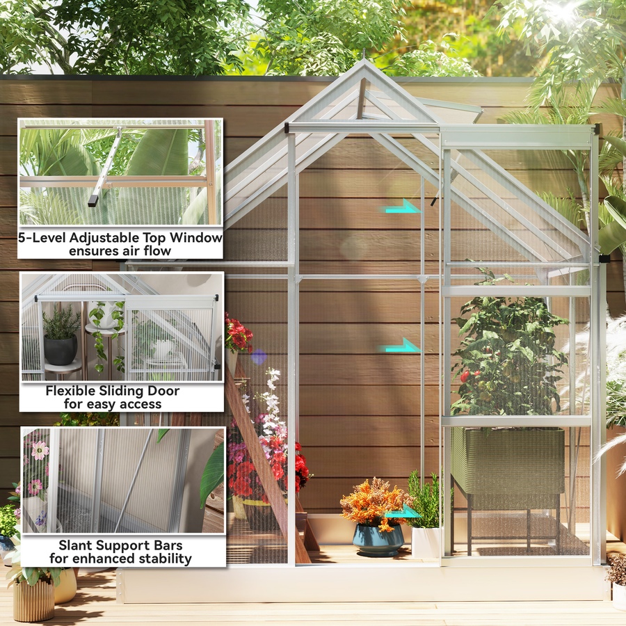 Image 976226_ALTMORE3.jpg, Product 976-226 / Price $279.99, Outsunny 6' x 4' Walk-In Polycarbonate Greenhouse with Foundation Window from Outsunny on TSC.ca's Home & Garden department
