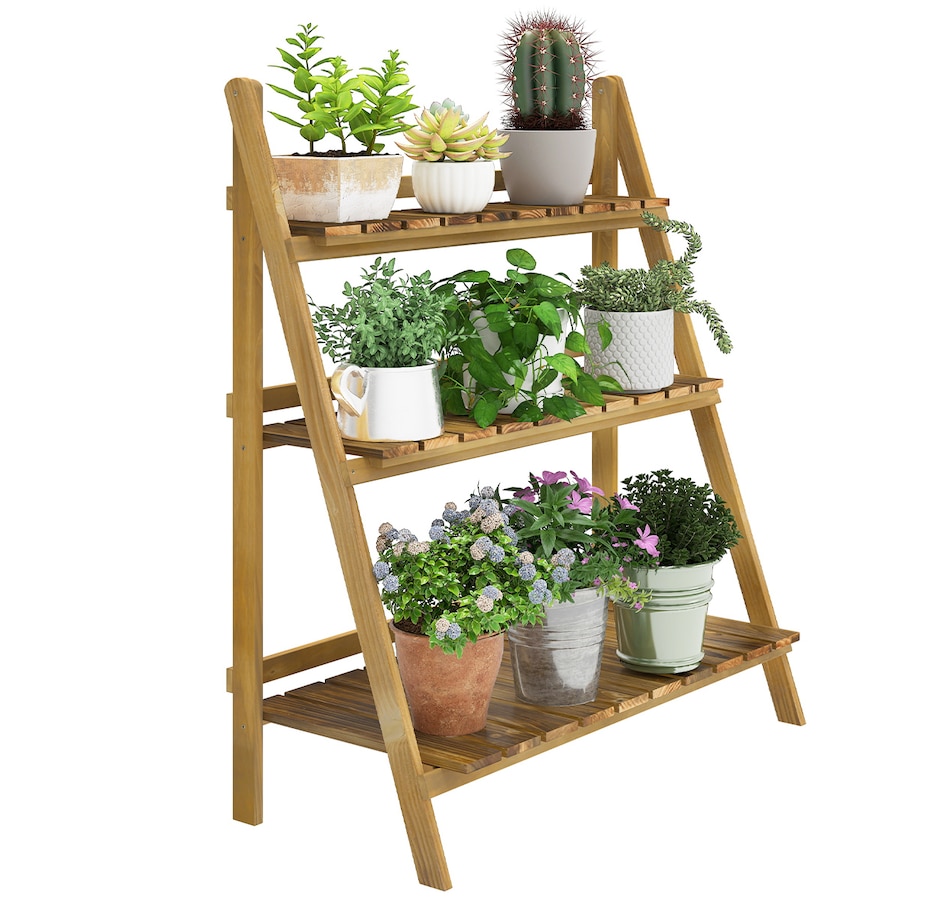 Image 976230.jpg, Product 976-230 / Price $74.99, Outsunny Outdoor Plant Stand, Foldable 3-Tier Wooden Plant Shelf from Outsunny on TSC.ca's Home & Garden department