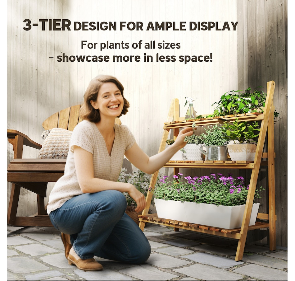 Image 976230_ALTMORE3.jpg, Product 976-230 / Price $74.99, Outsunny Outdoor Plant Stand, Foldable 3-Tier Wooden Plant Shelf from Outsunny on TSC.ca's Home & Garden department