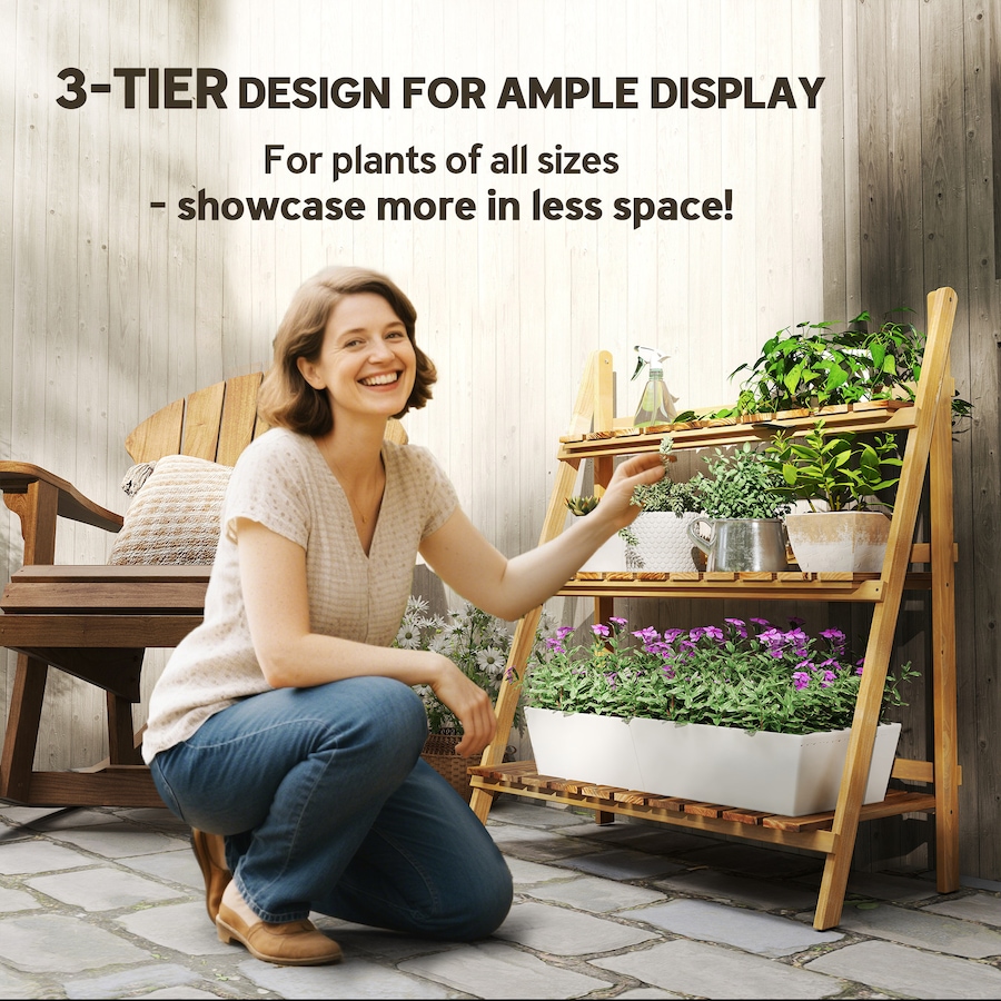 Image 976230_ALTMORE3.jpg, Product 976-230 / Price $81.99, Outsunny Outdoor Plant Stand, Foldable 3-Tier Wooden Plant Shelf from Outsunny on TSC.ca's Home & Garden department