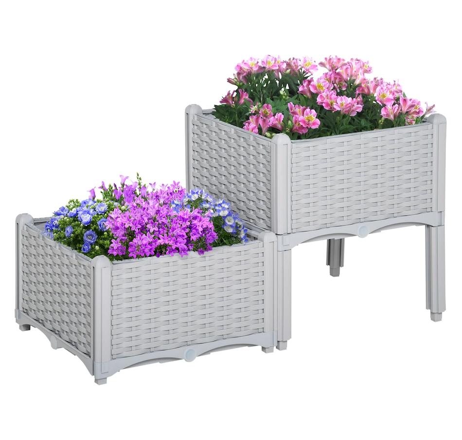 Image 976235.jpg, Product 976-235 / Price $49.99, Outsunny 2 Piece Raised Garden Bed PP Raised Flower Bed Light Grey from Outsunny on TSC.ca's Home & Garden department