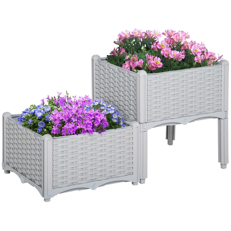 Image 976235.jpg, Product 976-235 / Price $57.99, Outsunny 2 Piece Raised Garden Bed PP Raised Flower Bed Light Grey from Outsunny on TSC.ca's Home & Garden department