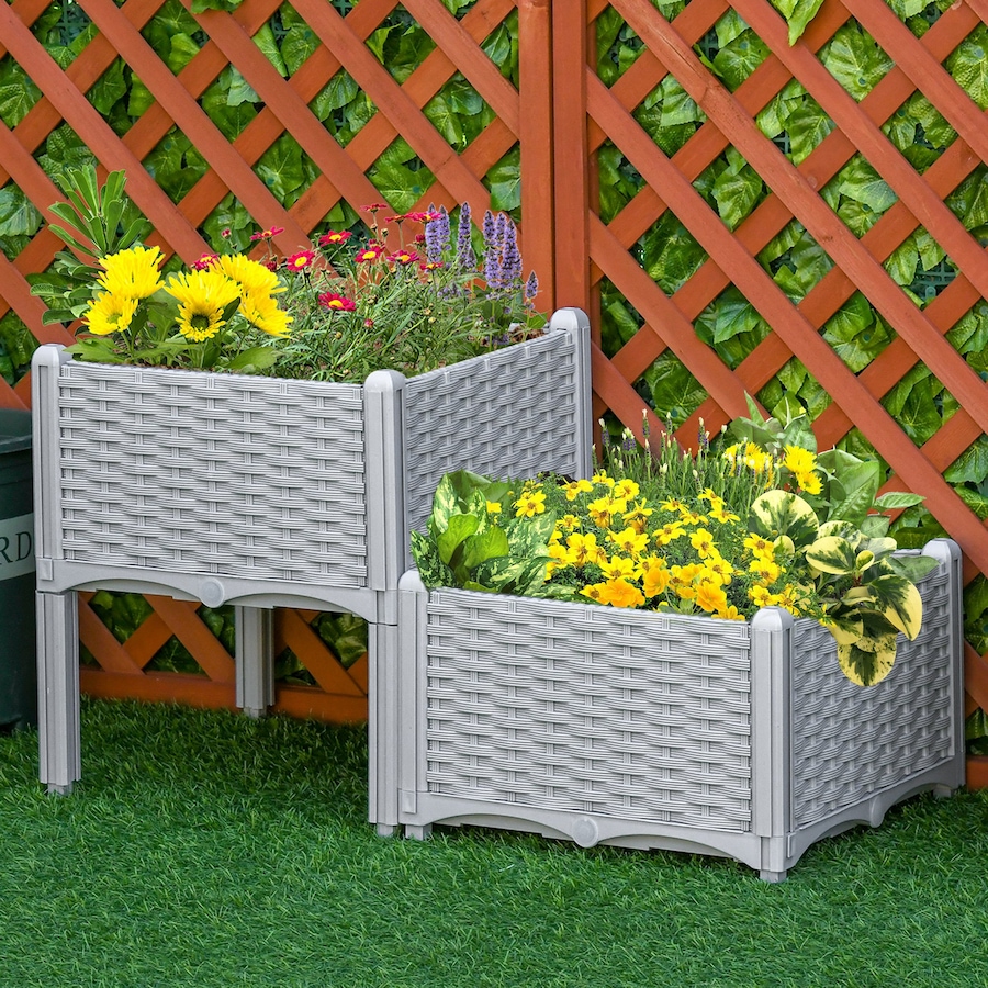 Image 976235_ALTMORE1.jpg, Product 976-235 / Price $57.99, Outsunny 2 Piece Raised Garden Bed PP Raised Flower Bed Light Grey from Outsunny on TSC.ca's Home & Garden department