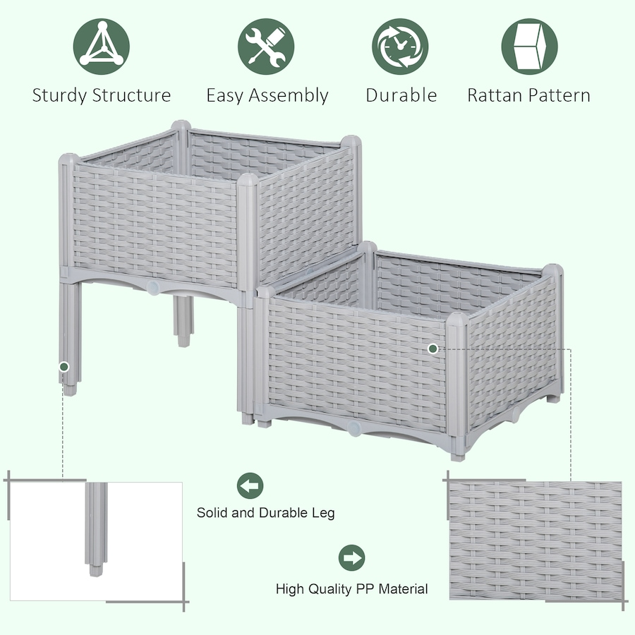 Image 976235_ALTMORE3.jpg, Product 976-235 / Price $57.99, Outsunny 2 Piece Raised Garden Bed PP Raised Flower Bed Light Grey from Outsunny on TSC.ca's Home & Garden department