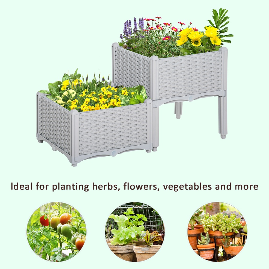 Image 976235_ALTMORE6.jpg, Product 976-235 / Price $57.99, Outsunny 2 Piece Raised Garden Bed PP Raised Flower Bed Light Grey from Outsunny on TSC.ca's Home & Garden department