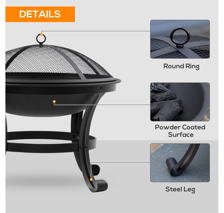 Image 976236_ALTMORE5.jpg, Product 976-236 / Price $94.99, Outsunny Outdoor Fire Pit, Wood Burner with Screen and Poker, Black from Outsunny on TSC.ca's department