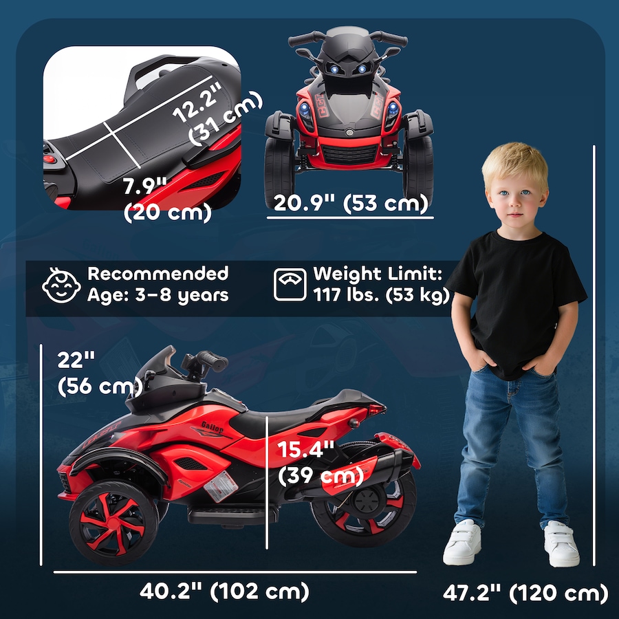 Image 976276_ALTMORE2.jpg, Product 976-276 / Price $139.99, Qaba Kids ATV, 12V 3 Wheeler, Quad for Children 3-8 Years with Soft Start from Qaba on TSC.ca's Toys & Hobbies department