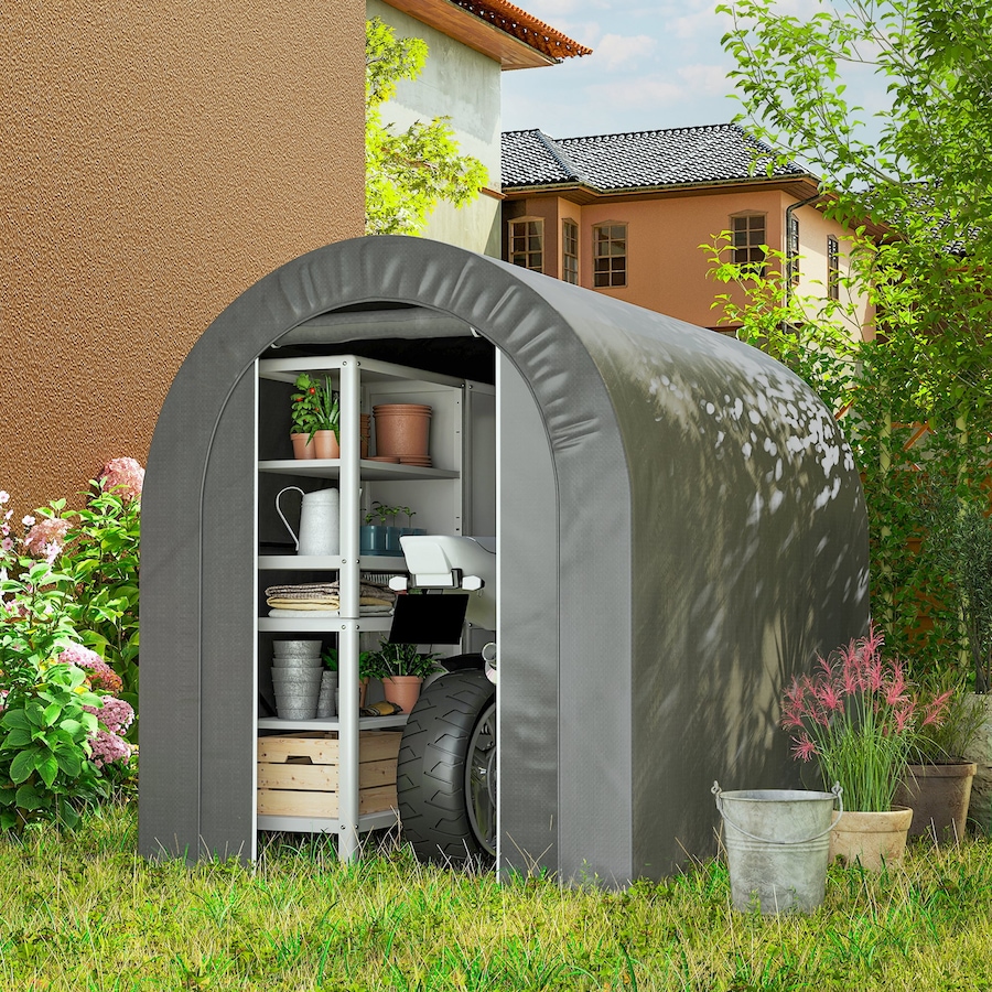 Image 976441_ALTMORE1.jpg, Product 976-441 / Price $169.99, Outsunny 5' x 8' Outdoor Storage Shed, Galvanised Steel Portable Bike Shed from Outsunny on TSC.ca's Home & Garden department