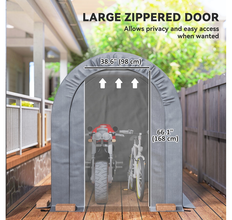 Image 976441_ALTMORE5.jpg, Product 976-441 / Price $160.99, Outsunny 5' x 8' Outdoor Storage Shed, Galvanised Steel Portable Bike Shed from Outsunny on TSC.ca's Home & Garden department