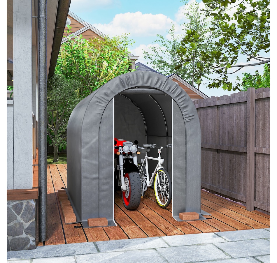 Image 976441_ALTMORE7.jpg, Product 976-441 / Price $160.99, Outsunny 5' x 8' Outdoor Storage Shed, Galvanised Steel Portable Bike Shed from Outsunny on TSC.ca's Home & Garden department