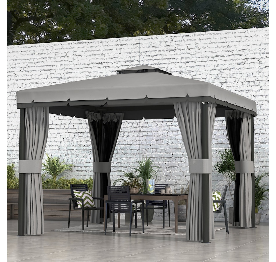 Image 976443_ALTMORE1.jpg, Product 976-443 / Price $349.99, Outsunny 10' x 10' 2-Tier Patio Gazebo with Mesh Sidewalls, Light Grey from Outsunny on TSC.ca's Home & Garden department